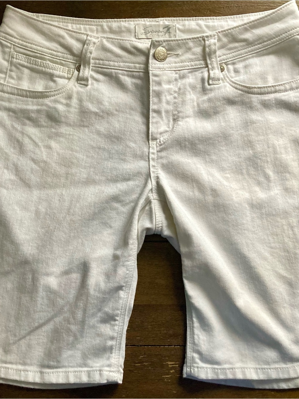 Seven7 White Stretch Denim Bermuda Shorts Capris